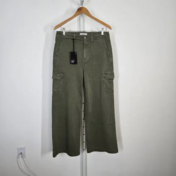 PAIGE Carly Wide Leg Cargo women's jeans in Vintage Ivy Green Size 29 NEW - Picture 2 of 11
